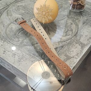 Vince Camuto Vegan Leather Tan and Cream Perforated Belt 30 - 35